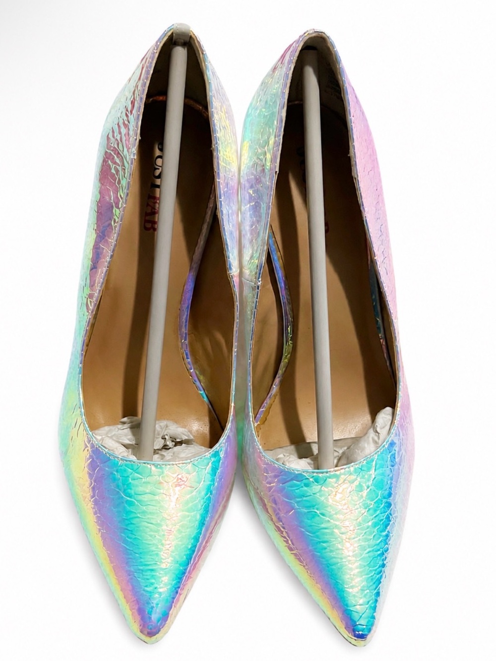 JustFab Holographic Snakeskin Pointed Toe Stiletto Heels Size 6.5